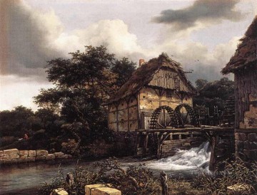  Isaakszoon Lienzo - Dos molinos de agua y paisaje de esclusas abiertas Río Jacob Isaakszoon van Ruisdael